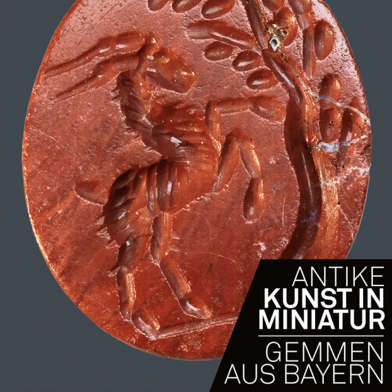 Plakat zur Sonderausstellung mit Darstellung einer römischen Gemme mit Ziegenbock