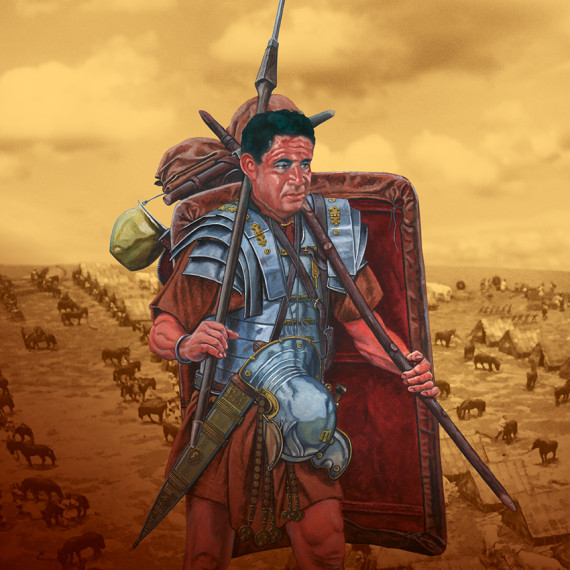 Zeichnung von sechs römischen Legionären auf dem Marsch. Illustration: Graham Sumner