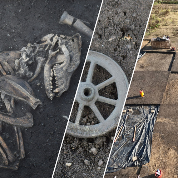 Collage mit Impressionen von den Grabungen an der B16 in Manching. © Pro Arch Prospektion und Archäologie GmbH